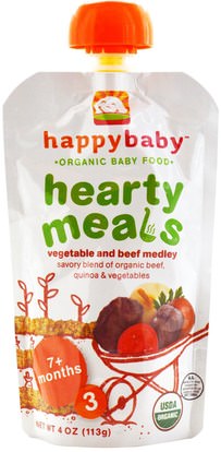 صحة الطفل، تغذية الطفل، الغذاء Nurture Inc. (Happy Baby), Organic Baby Food, Hearty Meals, Vegetable and Beef Medley, 7+ Months, Stage 3, 4 oz (113 g)