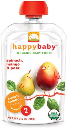 صحة الطفل، تغذية الطفل، الغذاء Nurture Inc. (Happy Baby), Organic Baby Food, Stage 2, 6+ Months, Spinach, Mango & Pear, 3.5 oz (99 g)
