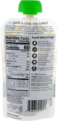 صحة الطفل، تغذية الطفل، الغذاء Plum Organics, Tots, Mighty Colors, Green, Kiwi, Pear, Spinach & Green Garbanzo Bean, 3.5 oz (99 g)