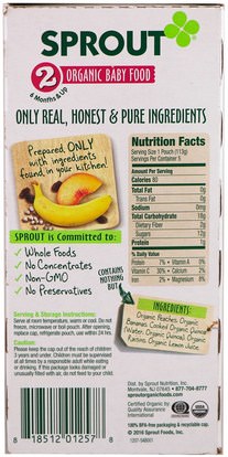 صحة الطفل، تغذية الطفل Sprout Organic, Baby Food, Stage 2, Peach, Banana, Quinoa, Raisin, 5 Pouches, 4 oz (113 g) Each