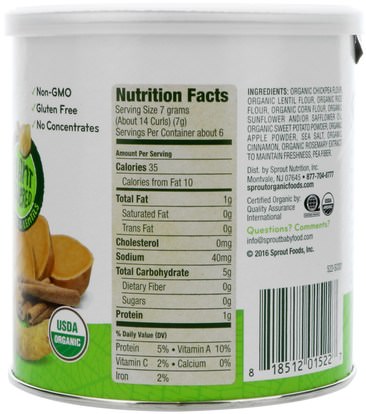صحة الطفل، تغذية الطفل Sprout Organic, Curlz, Sweet Potato & Cinnamon, 1.48 oz (42 g)