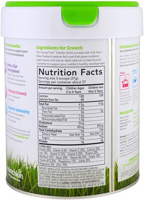 صحة الأطفال، حليب الأطفال والحليب المجفف، الصيغة العضوية Munchkin, Grass Fed, Toddler Drink Powder, Milk-Based with Iron, 1 to 3 Years, 1.6 lb (730 g)