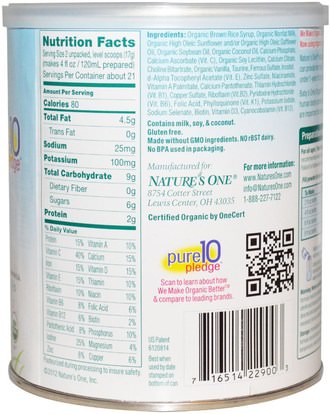 صحة الأطفال، حليب الأطفال والحليب المجفف، الصيغة العضوية Natures One, Toddler Formula, Dairy, Iron Fortified, 12.7 oz (360 g)