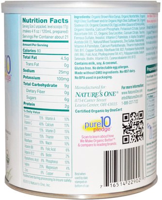 صحة الأطفال، حليب الأطفال والحليب المجفف، الصيغة العضوية Natures One, Toddler Formula, DHA & ARA, Dairy, Iron Fortified, 12.7 oz (360 g)