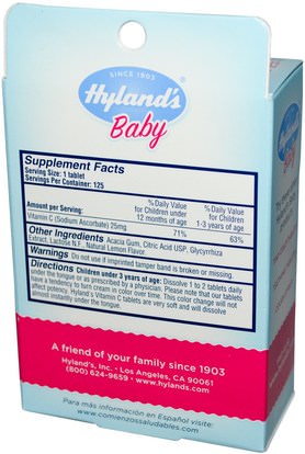 وصحة الطفل، وطفل رضيع، وملاحق الرضع، وفيتامين ج، وفيتامين ج مضغ Hylands, Baby, Vitamin C Tablets, Natural Lemon Flavored, 125 Tablets