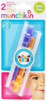 صحة الطفل، الطفل والاطفال المنتجات Munchkin, Spill-Proof Replacement Straws, 2 Pack