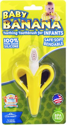 صحة الطفل، العناية بالفم الطفل، أطفال وطفل رضيع الأسنان Baby Banana, Teething Toothbrush for Infants, 1 Teether