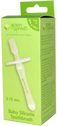 صحة الطفل، العناية بالفم الطفل، أطفال وطفل رضيع الأسنان iPlay Inc., Green Sprouts, Baby Silicone Toothbrush, 3-12 Months