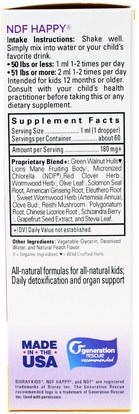 صحة الأطفال، العلاجات العشبية للأطفال Bioray Inc., NDF Happy, Removes Unwanted Organisms & Toxins, Kids, Peach Flavor, 2 fl oz. (60 ml)