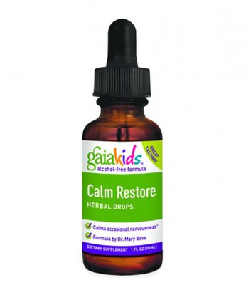 صحة الأطفال، العلاجات العشبية للأطفال Gaia Herbs, Calm Restore, Herbal Drops, Alcohol-Free Formula, 1 fl oz (30 ml)