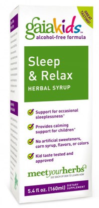 وصحة الأطفال، والعلاجات العشبية للأطفال، والنوم Gaia Herbs, Kids, Sleep & Relax Herbal Syrup, Alcohol-Free, 5.4 fl oz (160 ml)