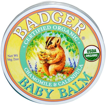 صحة الأطفال، حفاضات، كريمات حفاضات، الصحة، العناية بالبشرة Badger Company, Baby Balm, Chamomile & Calendula, 2 oz (56 g)