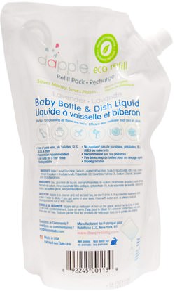 وصحة الأطفال، وتنظيف الأطفال والرضع، والأطعمة للأطفال Dapple, Eco Refill, Baby Bottle & Dish Liquid, Refill Pack, Lavender, 34 fl oz (1005.5 ml)
