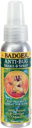 صحة الأطفال، أطفال وطفل طارد الحشرات، علة و طارد الحشرات Badger Company, Anti-Bug, Shake & Spray, 2.7 fl oz (79.85 ml)
