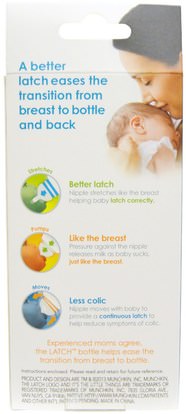 صحة الأطفال، أطفال الأطعمة، تغذية الطفل، زجاجات الطفل Munchkin, Latch, 0 Months +, Stage 1, 1 Bottle, 4 oz (118 ml)