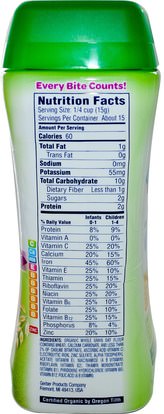 صحة الأطفال، أغذية الأطفال، تغذية الطفل، حبوب الأطفال Gerber, Organic Oatmeal Cereal, Whole Grain, 8 oz (227 g)