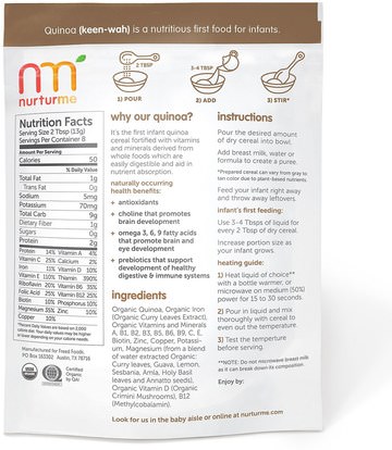 صحة الأطفال، أغذية الأطفال، تغذية الطفل، حبوب الأطفال NurturMe, Organic Baby Cereal, Protein-Packed Quinoa, 3.7 oz (104 g)