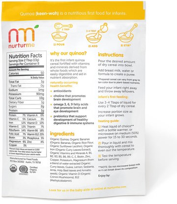 صحة الأطفال، أغذية الأطفال، تغذية الطفل، حبوب الأطفال NurturMe, Organic Baby Cereal, Quinoa + Banana, 3.7 oz (104 g)
