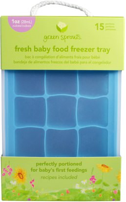 صحة الأطفال، أغذية الأطفال، تغذية الطفل والتنظيف iPlay Inc., Green Sprouts, Fresh Baby Food Freezer Tray, Blue, 1 Tray, 15 Portions - 1 oz (28 ml) Each
