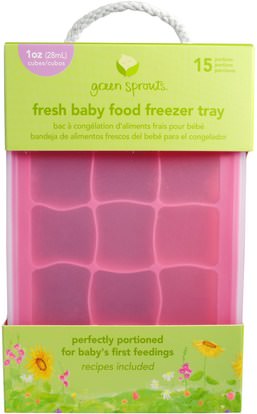 صحة الأطفال، أغذية الأطفال، تغذية الطفل والتنظيف iPlay Inc., Green Sprouts, Fresh Baby Food Freezer Tray, Pink, 1 Tray, 15 Portions - 1 oz (28 ml) Each