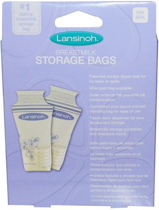 صحة الأطفال، أغذية الأطفال، تغذية الطفل والتنظيف Lansinoh, Breastmilk Storage Bags, 25 Pre-Sterilized Bags