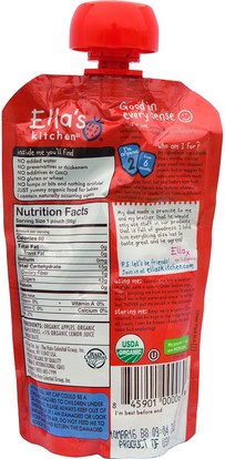 صحة الأطفال، أغذية الأطفال، تغذية الطفل، الغذاء Ellas Kitchen, Apples + Strawberries, Super Smooth Puree, Stage 2, 3.5 oz (99 g)