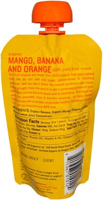 صحة الأطفال، أغذية الأطفال، تغذية الطفل، الغذاء Peter Rabbit Organics, Organic, 100% Pure Fruit Snack, Mango, Banana and Orange, 4 oz (113 g)