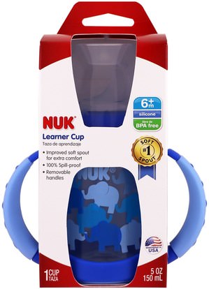 صحة الأطفال، أطفال الأطعمة، تغذية الطفل، سيبي الكؤوس NUK, Learner Cup, 6+ Months, Elephants, 1 Cup, 5 oz (150 ml)