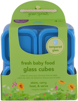 صحة الأطفال، والأغذية للأطفال iPlay Inc., Green Sprouts, Fresh Baby Food, Glass Cubes, Aqua, 4 Pack, 4 oz (118 ml) Each