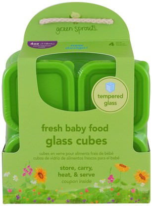 صحة الأطفال، والأغذية للأطفال iPlay Inc., Green Sprouts, Fresh Baby Food, Glass Cubes, Green, 4 Pack, 4 oz (118 ml) Each