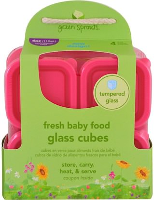 صحة الأطفال، والأغذية للأطفال iPlay Inc., Green Sprouts, Fresh Baby Food, Glass Cubes, Pink, 4 Pack, 4 oz (118 ml) Each
