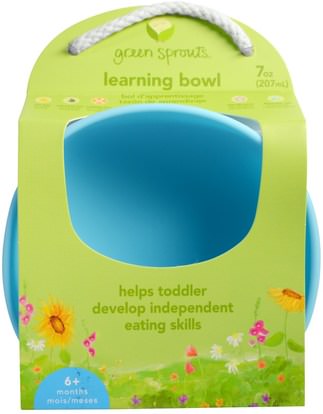 الأطفال الصحة، أطفال الأطعمة، أدوات المطبخ، لوحات الكؤوس السلطانيات iPlay Inc., Green Sprouts, Learning Bowl, 6+ Months, Blue, 1 Bowl, 7 oz (207 ml)