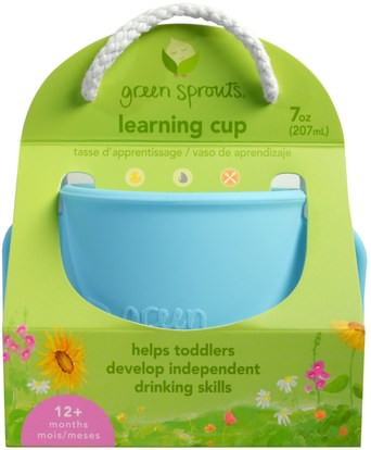 الأطفال الصحة، أطفال الأطعمة، أدوات المطبخ، لوحات الكؤوس السلطانيات iPlay Inc., Green Sprouts, Learning Cup, 12+ Months, Blue, 7 oz (207 ml)