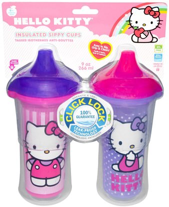 الأطفال الصحة، أطفال الأطعمة، أدوات المطبخ، لوحات الكؤوس السلطانيات Munchkin, Hello Kitty, Insulated Sippy Cups, 2 Cups, 9 oz (266 ml) Each