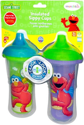 صحة الأطفال، والأغذية للأطفال Munchkin, Sesame Street, Insulated Sippy Cups, 9 oz (266 ml) Each
