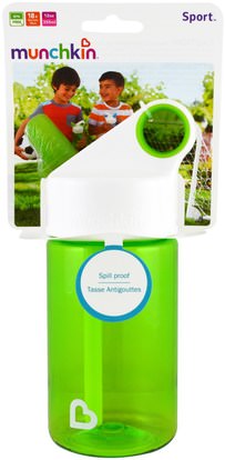 صحة الأطفال، والأغذية للأطفال Munchkin, Sport, Kids Reusable Bottle, 18+ Months, Green, 12 oz (355 ml)