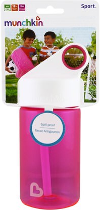 صحة الأطفال، والأغذية للأطفال Munchkin, Sport, Kids Reusable Bottle, 18+ Months, Pink, 12 oz (355 ml)