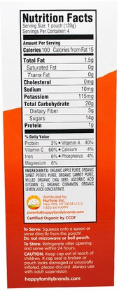 صحة الأطفال، والأغذية للأطفال Nurture Inc. (Happy Baby), HappyTot, SuperFoods, Organic Apples, Sweet Potato, Carrots & Cinnamon + Superchia, 4 Pouches - 4.22 oz (120 g) Each