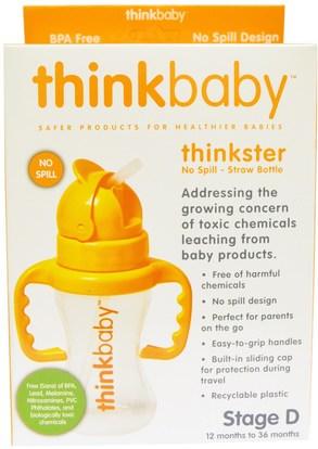 صحة الأطفال، أطفال الأطعمة، ثينكبابي الفئة Think, Thinkbaby, Thinkster Straw Bottle, Orange, Stage D, 9 oz