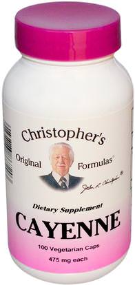 Christophers Original Formulas, Cayenne, 475 mg, 100 Veggie Caps ,الأعشاب، فلفل كايين، (كابسيكوم)