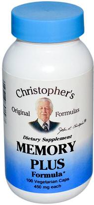 Christophers Original Formulas, Memory Plus Formula, 450 mg, 100 Veggie Caps ,الصحة، اضطراب نقص الانتباه، إضافة، أدهد، الدماغ، الذاكرة