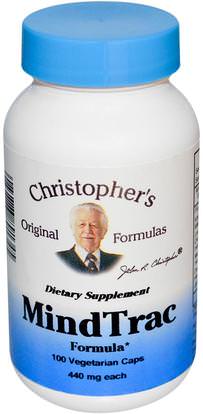 Christophers Original Formulas, MindTrac Formula, 440 mg, 100 Veggie Caps ,والصحة، واضطراب نقص الانتباه، إضافة، أدهد، الدماغ