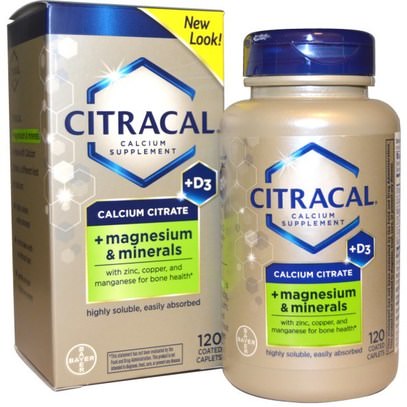 Citracal, Calcium Citrate, + Magnesium & Minerals, +D3, 120 Coated Caplets ,المكملات الغذائية، والمعادن، والكالسيوم