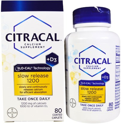 Citracal, Calcium Supplement, Slow Release 1200 + D3, 80 Coated Tablets ,المكملات الغذائية، والمعادن، والكالسيوم