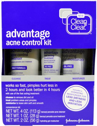 Clean & Clear, Advantage Acne Control Kit, 3 Piece Kit ,الجمال، العناية بالوجه، الكريمات المستحضرات، الأمصال، منظفات الوجه