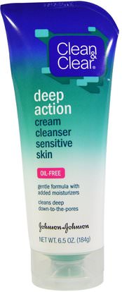 Clean & Clear, Deep Action Cream Cleanser Sensitive Skin, 6.5 oz (184 g) ,جمال، العناية بالوجه، منظفات الوجه، نوع الجلد الوردية، البشرة الحساسة