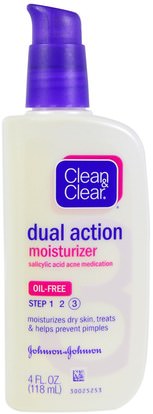 Clean & Clear, Dual Action Moisturizer, Salicylic Acid Acne Medication, 4 fl oz (118 ml) ,الجمال، العناية بالوجه، الكريمات المستحضرات، الأمصال، الصحة، حب الشباب، نوع الجلد حب الشباب الجلد المعرضة