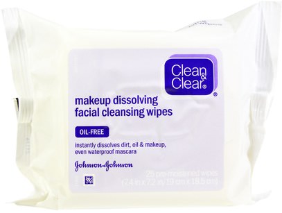 Clean & Clear, Makeup Dissolving Facial Cleansing Wipes, 25 Pre-Moistened Wipes ,حمام، الجمال، مزيل ماكياج، العناية بالوجه، مناديل الوجه