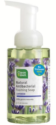 Clean Well, Natural Antibacterial Foaming Soap, Lavender, 9.5 fl oz (280 ml) ,حمام، الجمال، الصابون، رغوة الصابون