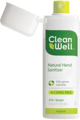 Clean Well, Natural Hand Sanitizer, Alcohol Free, Original, 1 fl oz (30 ml) ,حمام، الجمال، أعطى، سانيتيزر